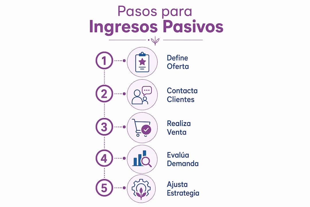 Guía visual con los pasos clave para generar ingresos pasivos