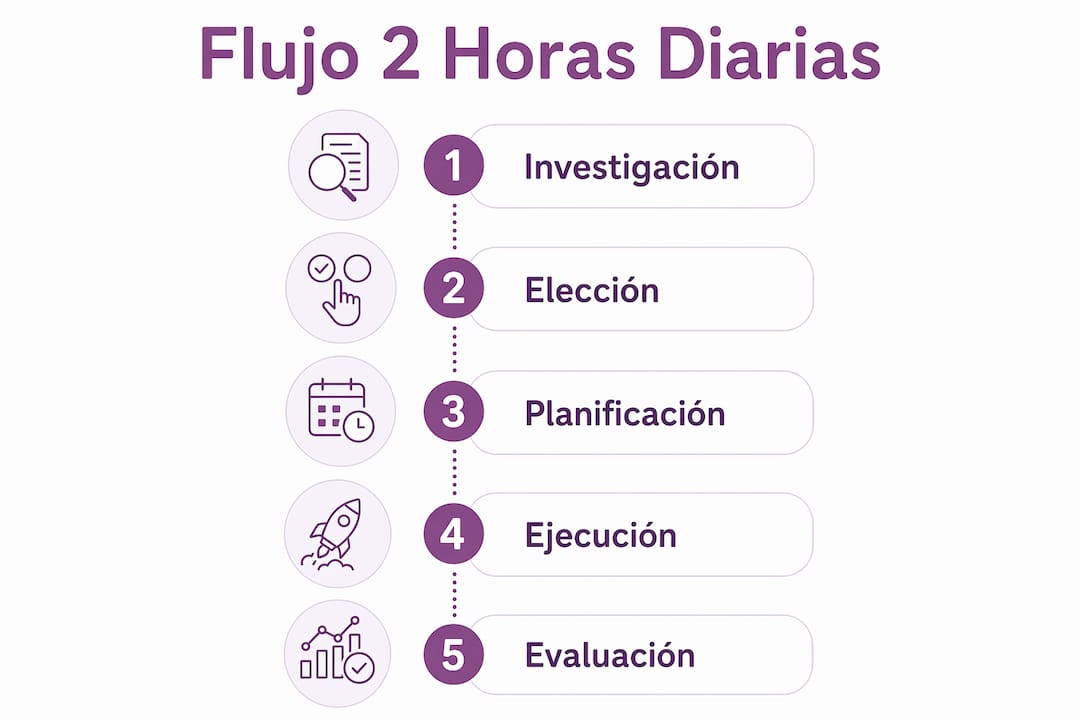 Infografía que muestra cómo organizar tu rutina de trabajo en dos horas al día, paso a paso.
