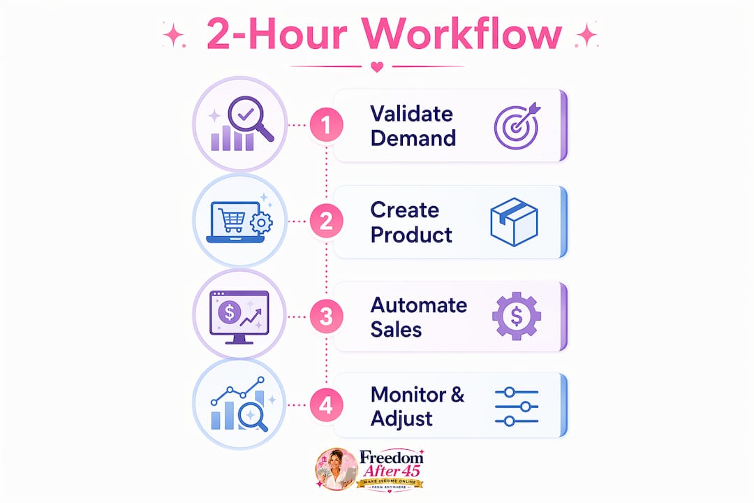 Infographic outlining 2-Hour Workflow steps for passive income