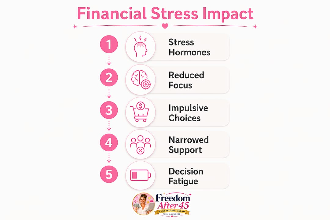 Infographic illustrating five steps of financial stress impact on decisions
