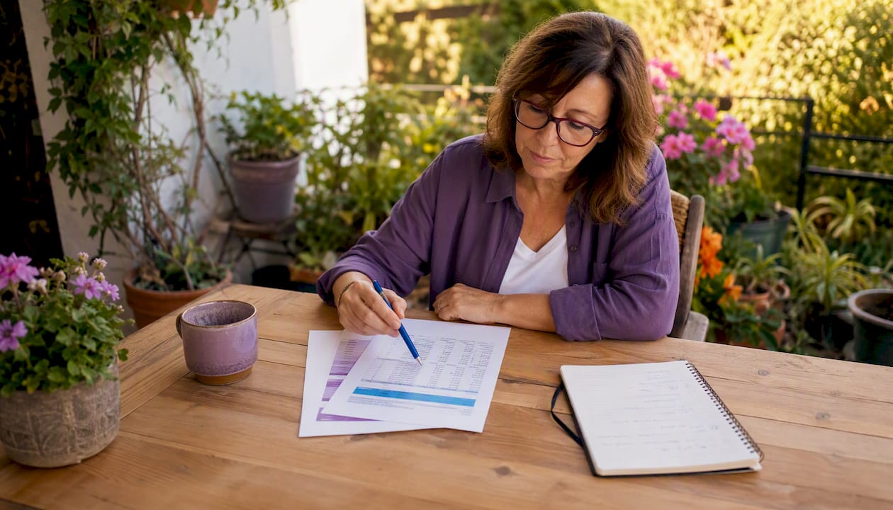 Mujer analizando diferentes formas de generar ingresos desde su oficina en casa