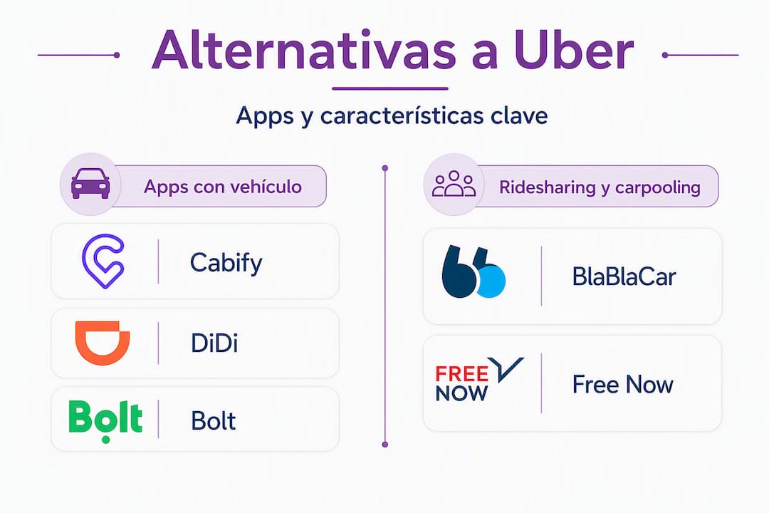Infografía sobre las principales aplicaciones de movilidad en España: ventajas, diferencias y cuál se adapta mejor a tus necesidades.