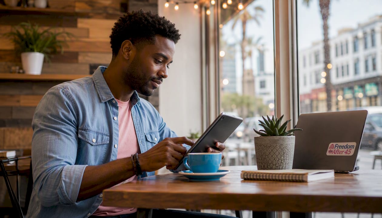 Hands tapping tablet checking analytics data