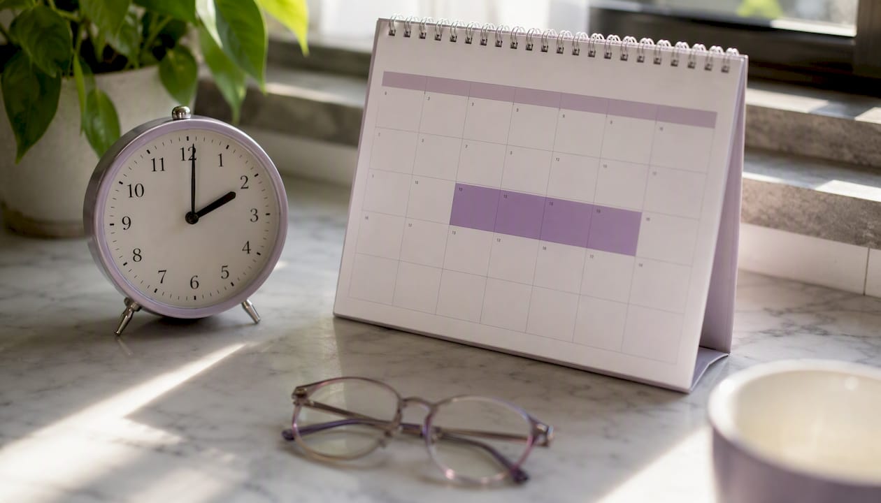 Clock and calendar showing focused two-hour block