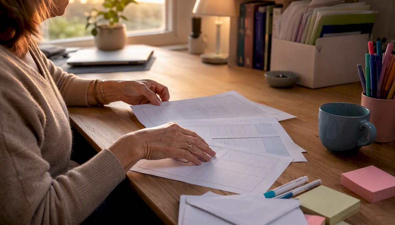 Hands preparing budget printable sheets