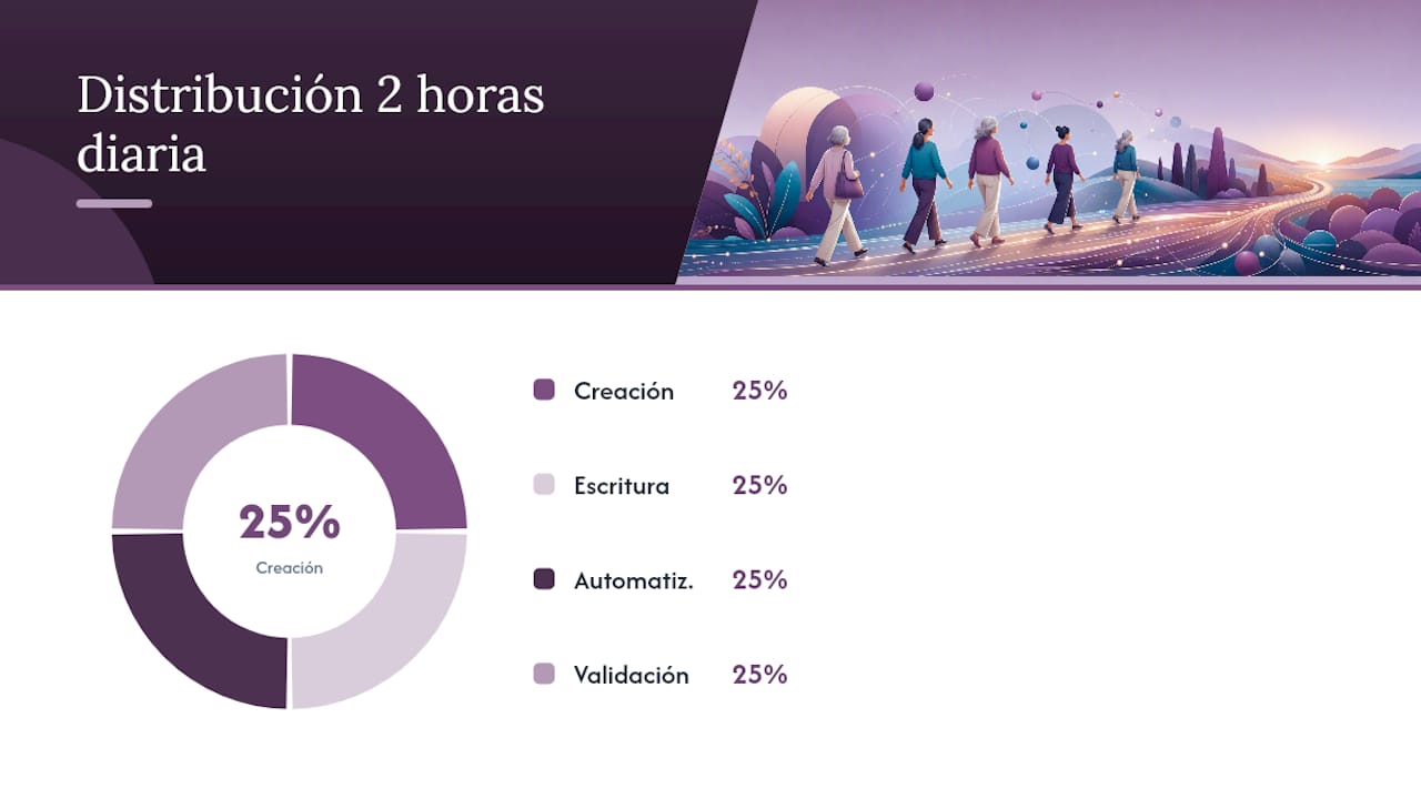 Diagrama de una rutina diaria de trabajo de dos horas dividida en tareas cortas