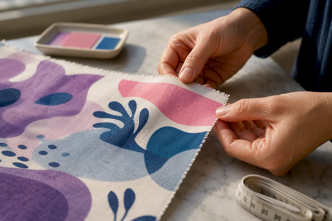Hands inspecting printed sample quality