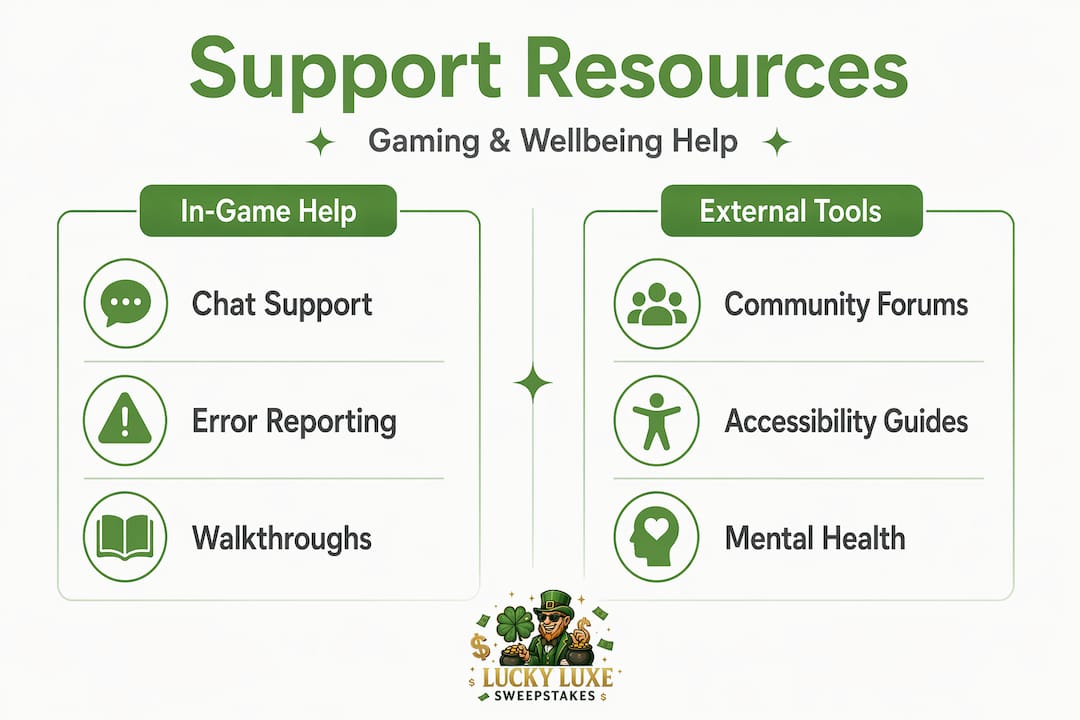 Infographic comparing in-game and external support resources