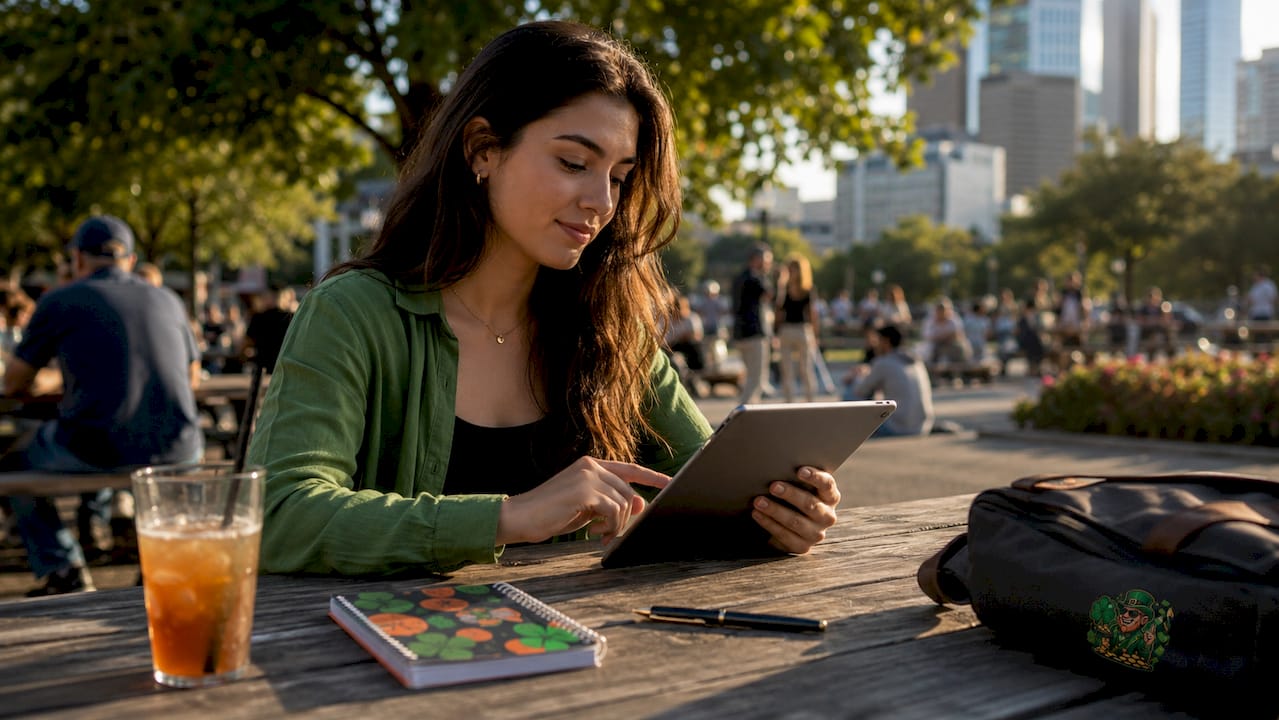 Hands scrolling device fingerprint info on tablet