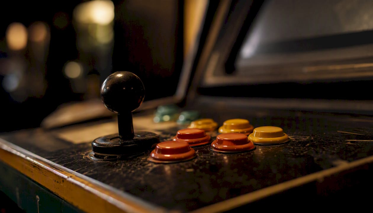 Close-up of arcade game controls