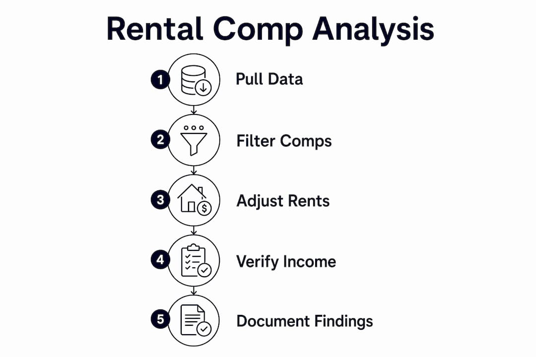 Infographic showing step-by-step rental comp analysis process