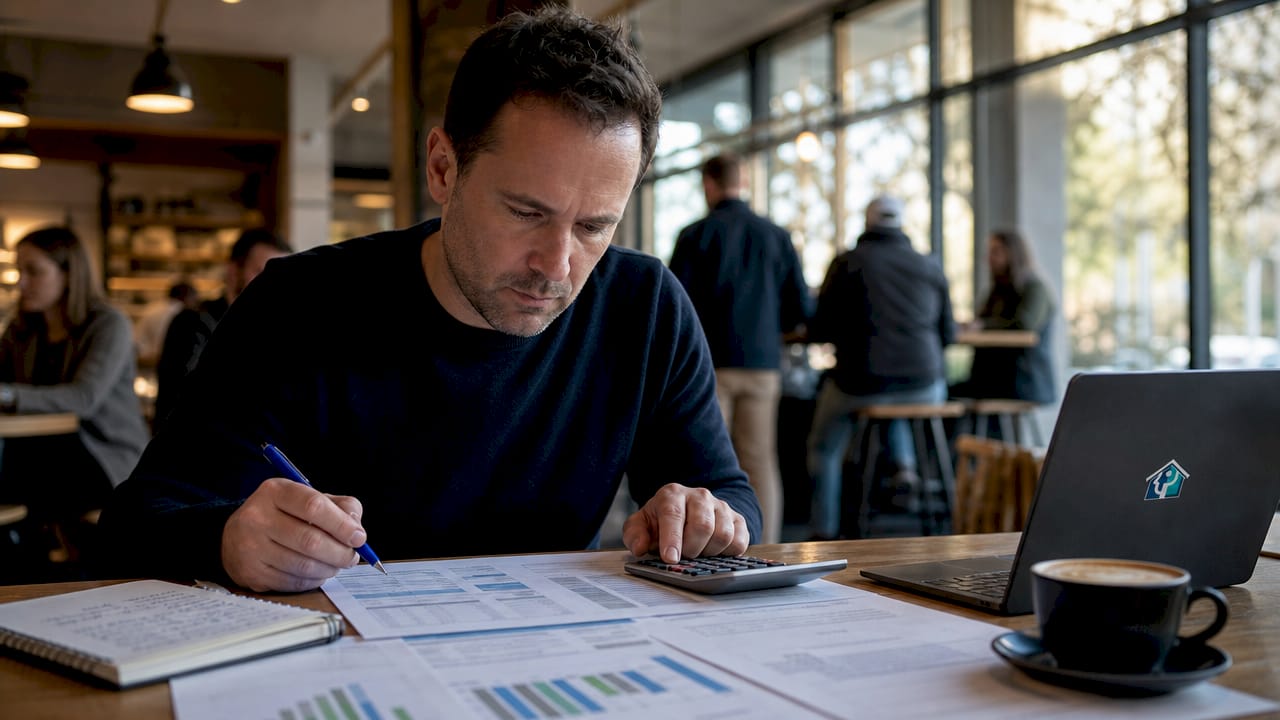 Investor reviewing multiple property spreadsheets