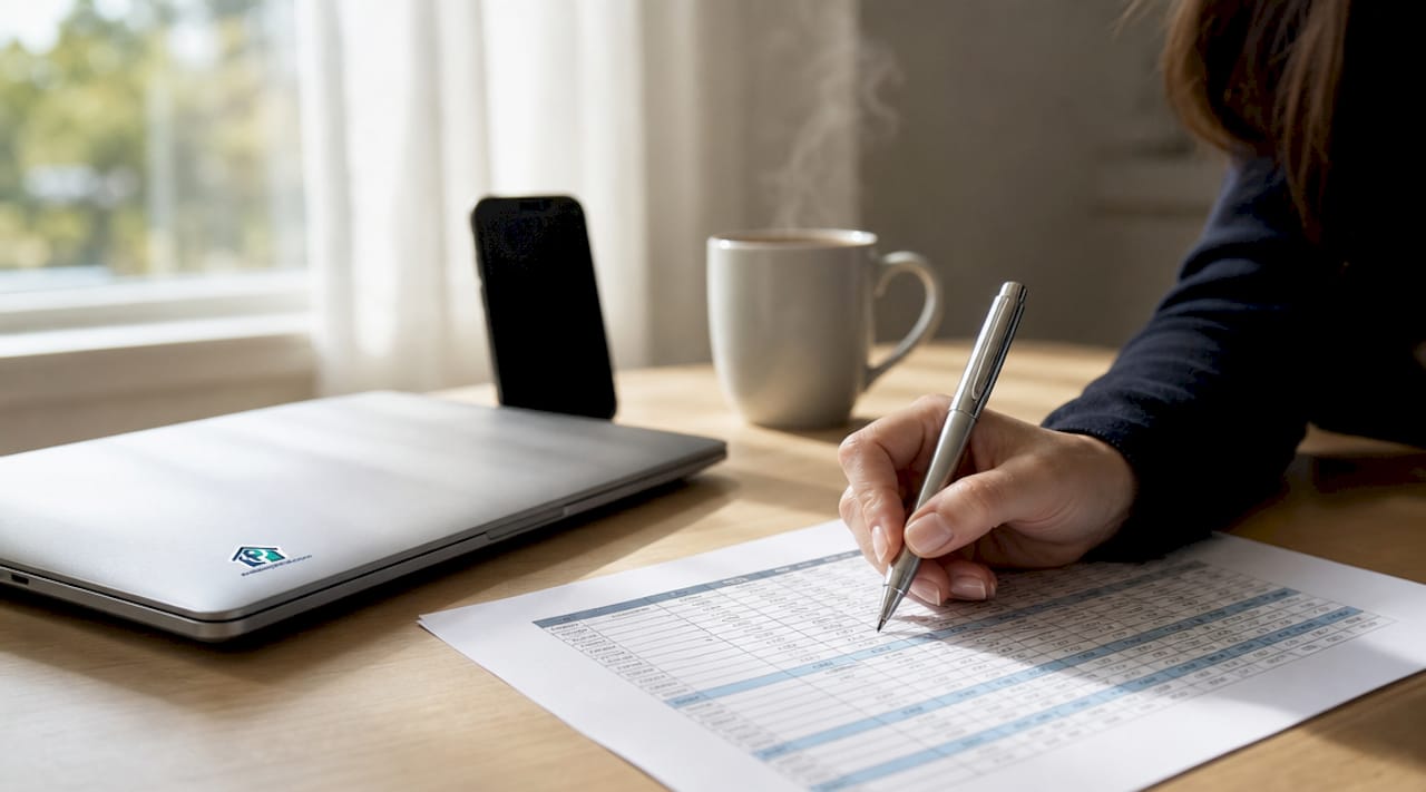 Hand working on financial model spreadsheet