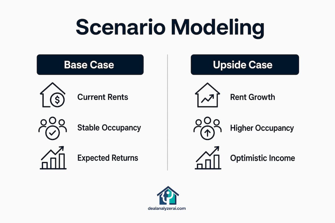 Infographic comparing base and upside case scenarios