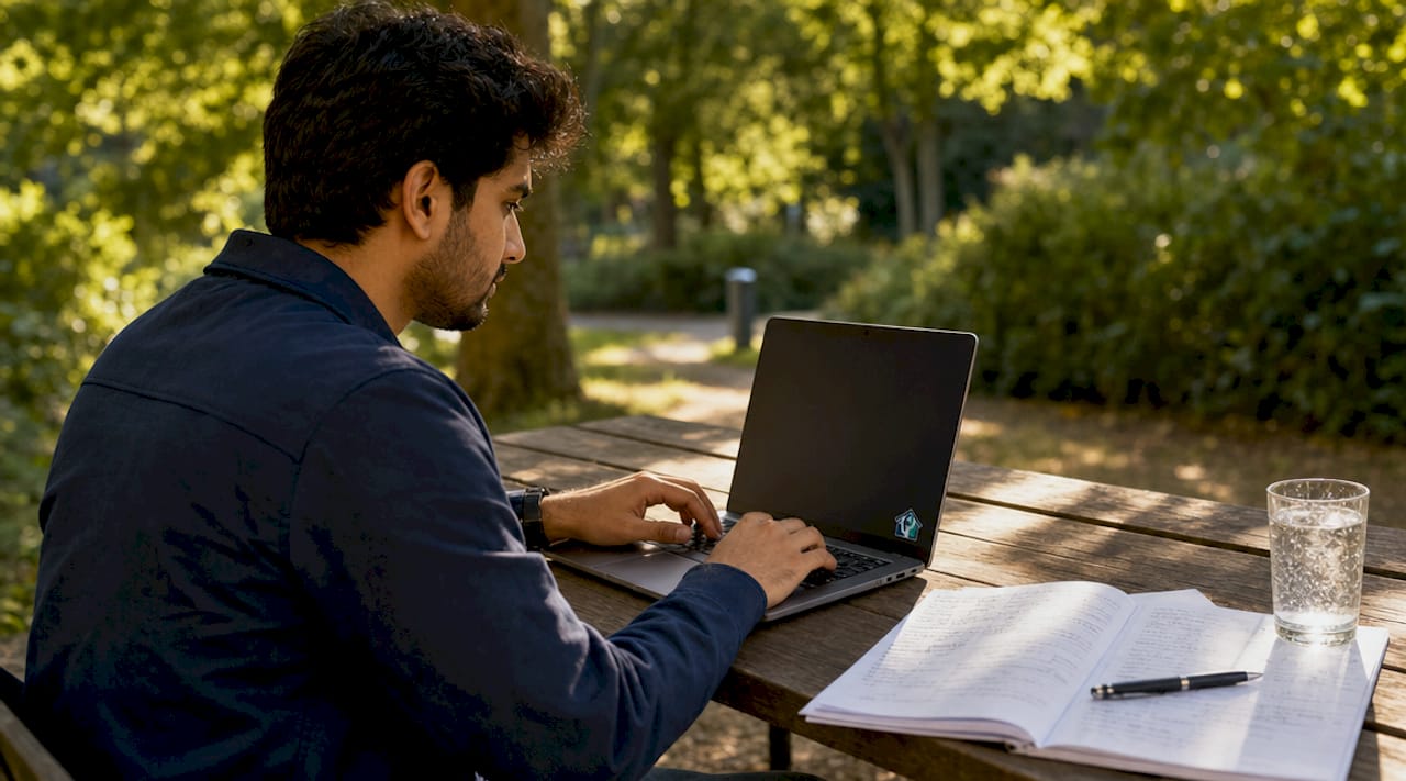 Hands typing on laptop for property valuation