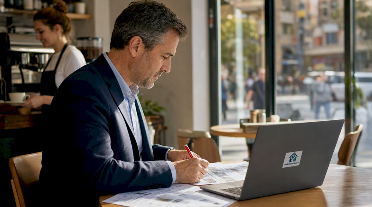Appraiser reviewing property comparables in office