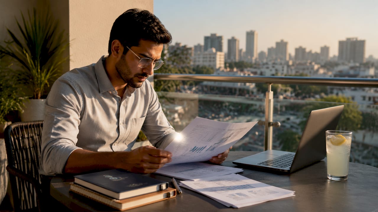Data scientist reviewing real estate analysis report