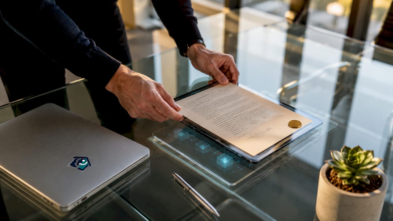 Hands digitizing real estate ownership documents