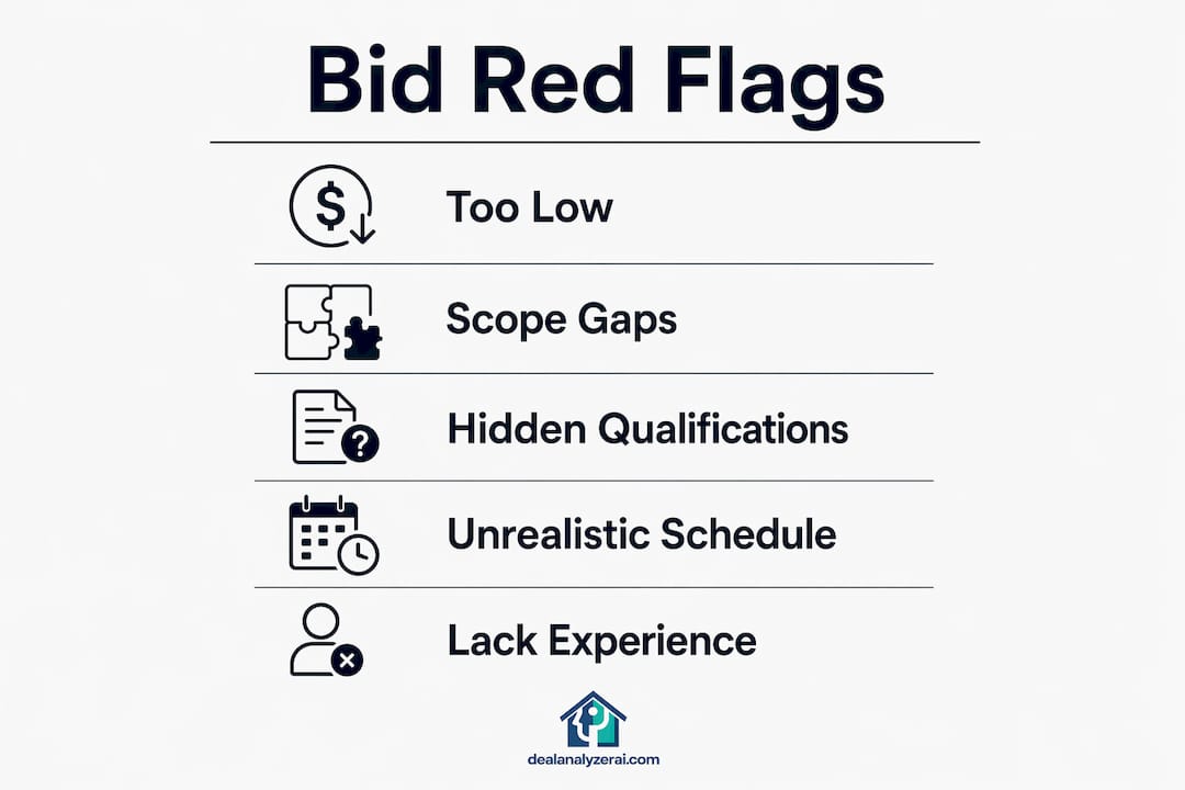 Infographic illustrating key red flags in contractor bids