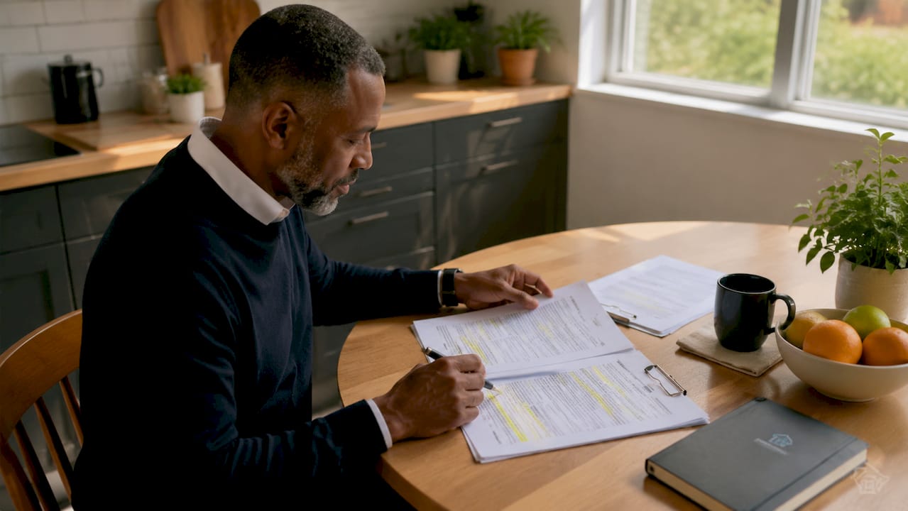 Investor reviewing probate property documents