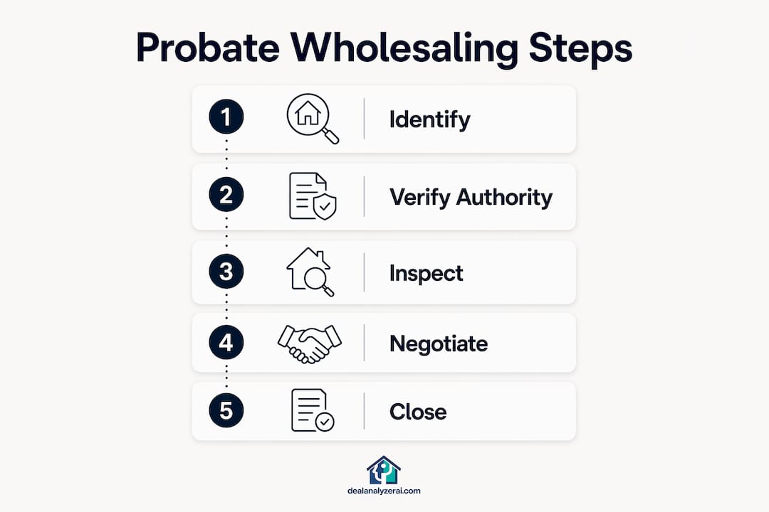 Infographic of probate wholesaling step-by-step process