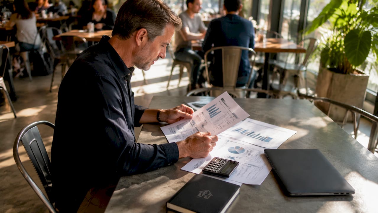 Investor reviewing property financial documents