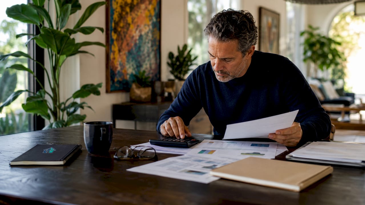 Investor calculating property offer at desktop