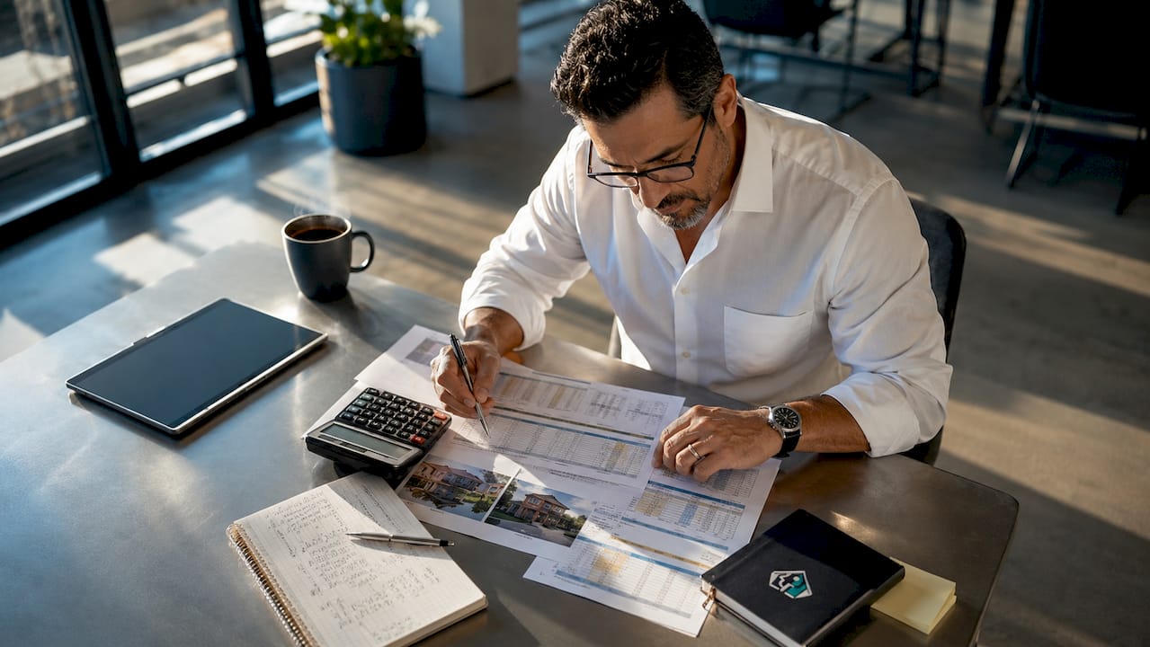 Investor analyzing wholesale deal spreadsheets