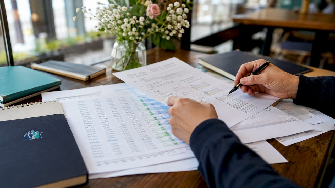 Overhead of hands working on wholesale pricing formulas documents