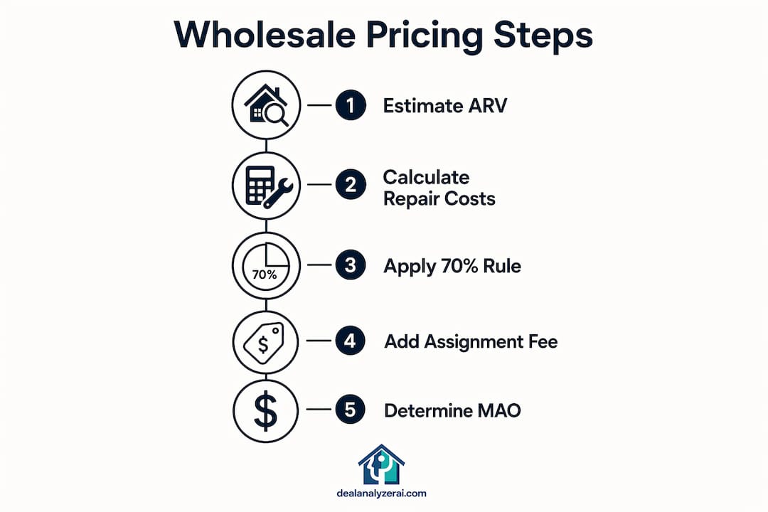 Infographic outlining key steps in wholesale pricing using ARV