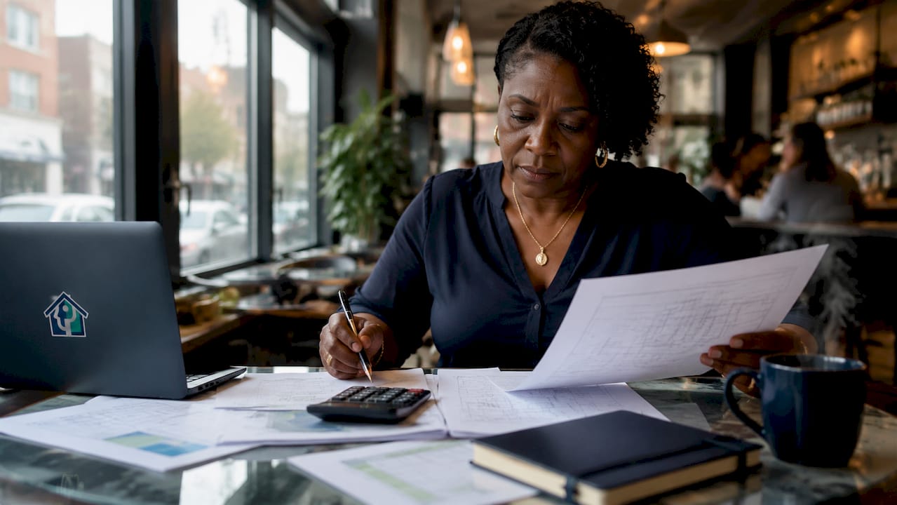 Investor reviewing property disposition plans in office