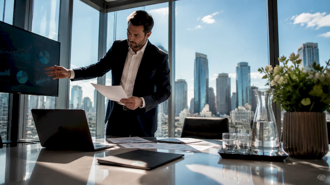 Real estate analyst reviewing market data