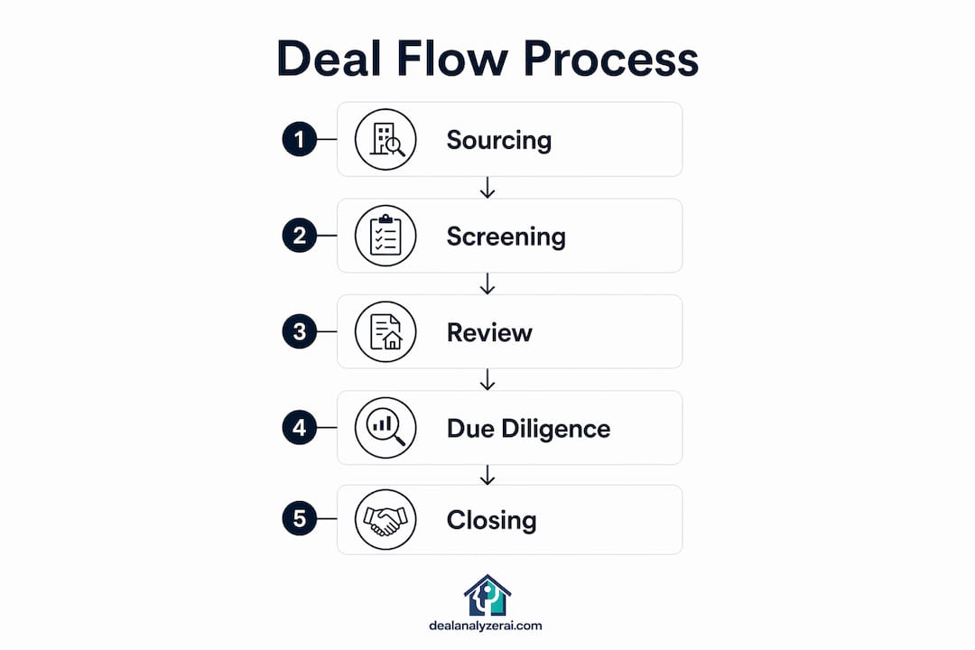 Infographic illustrating stages of real estate deal flow process