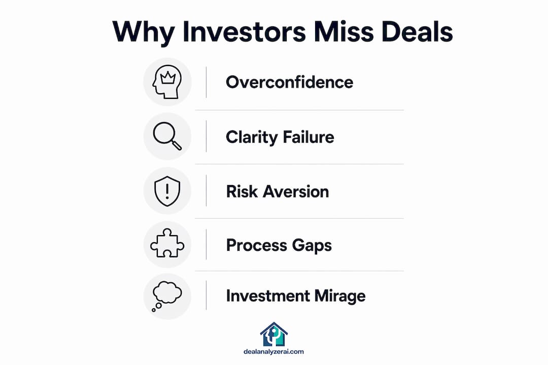 Infographic showing top reasons investors miss real estate deals
