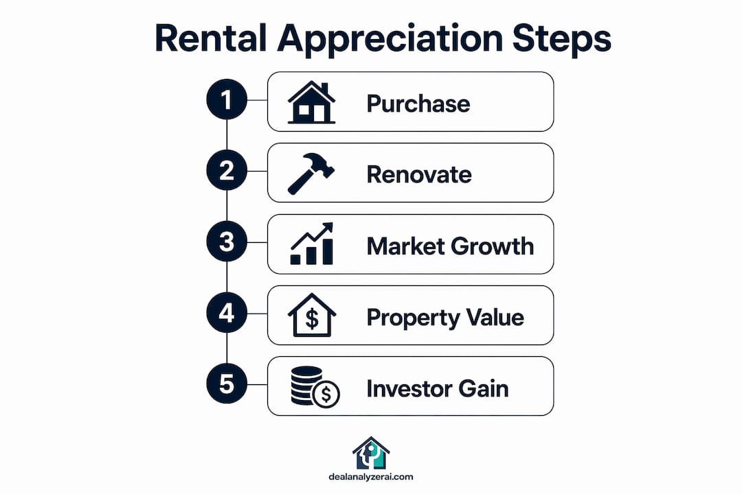 Infographic displaying rental property appreciation steps