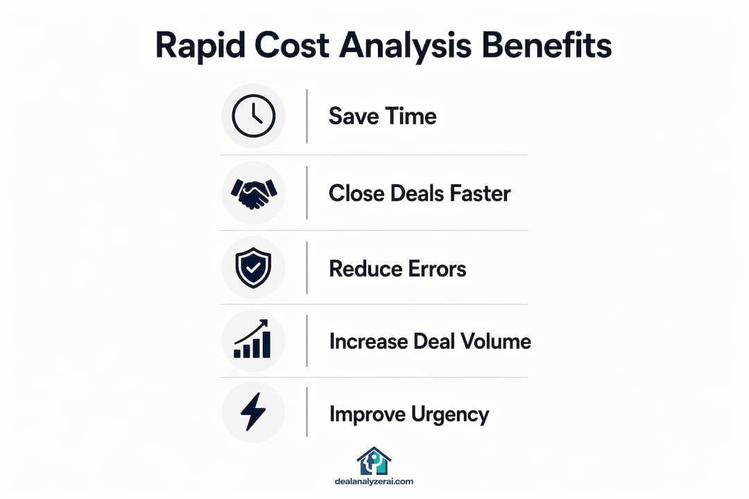 Infographic showing benefits of rapid cost analysis for investors