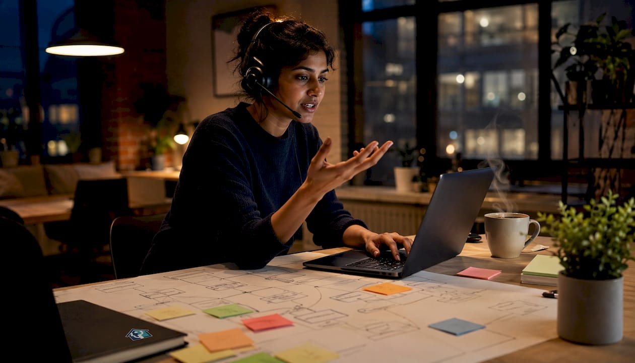 Woman managing conversational AI chatbots