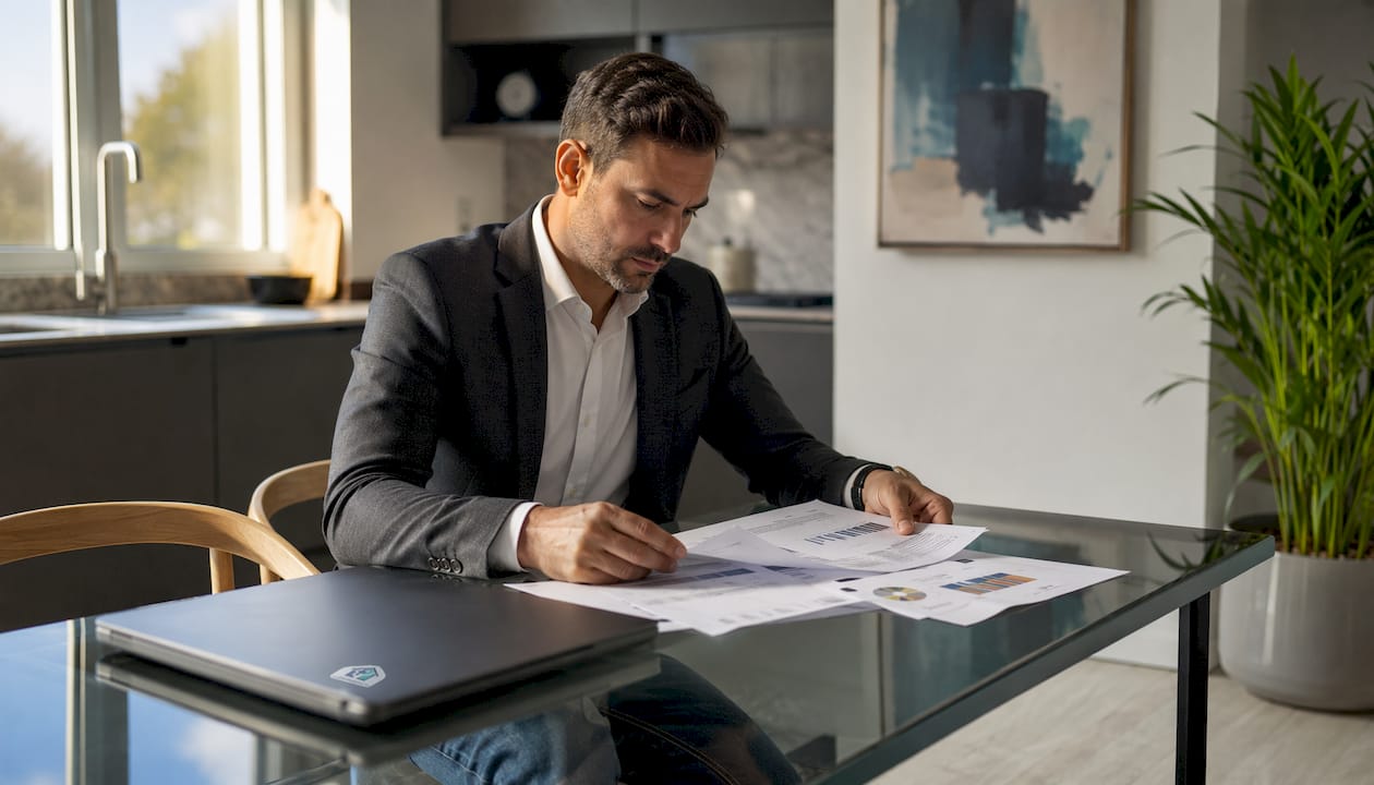 Investor reviewing real estate analysis reports