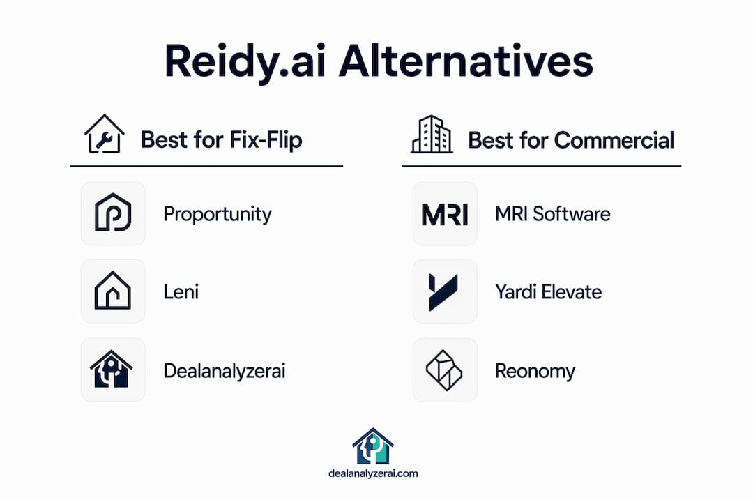 Infographic comparing top Reidy.ai alternatives for real estate investors