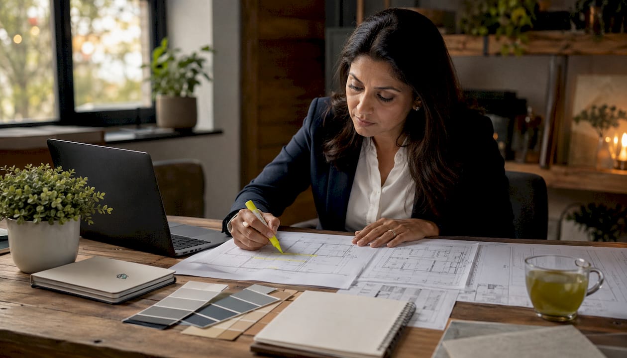 Woman reviewing renovation plans for rental property upgrades