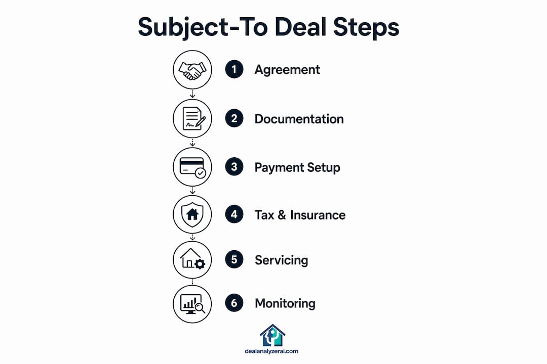 Infographic showing process steps of subject-to real estate deals