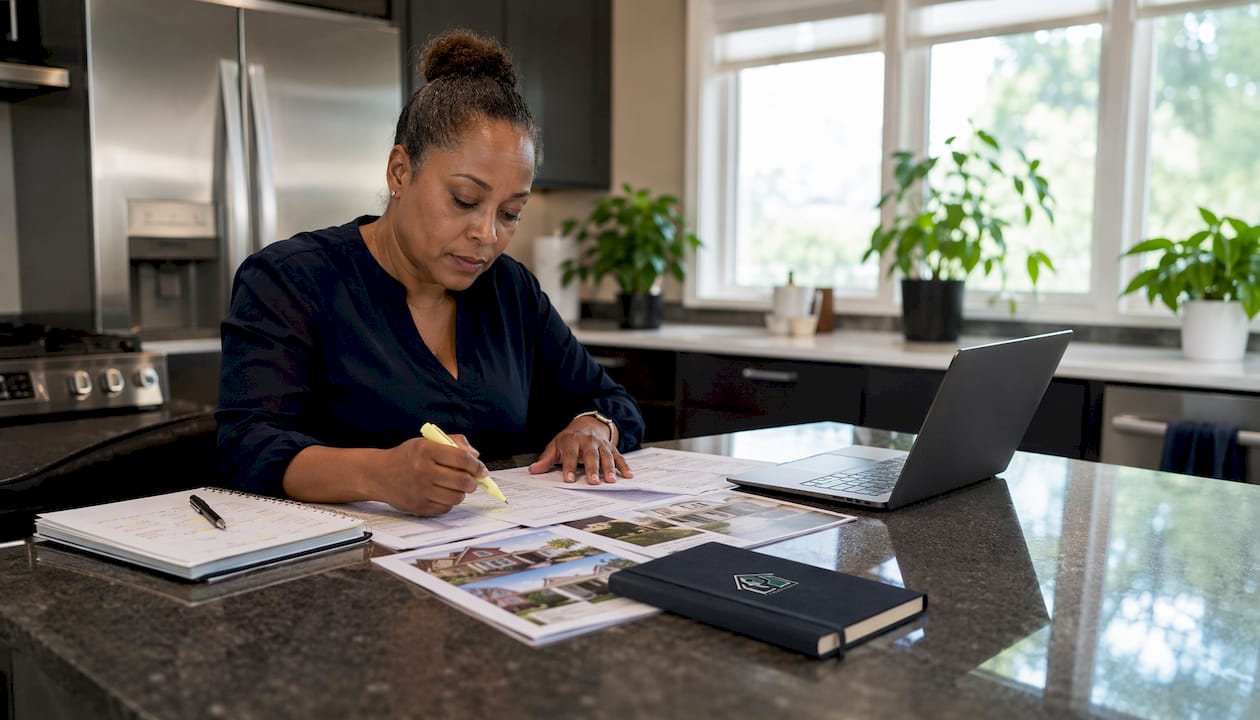Woman reviewing real estate investment documents