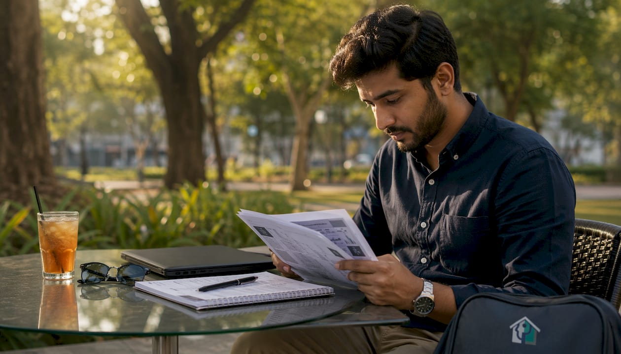 Side profile of man using laptop at cafe