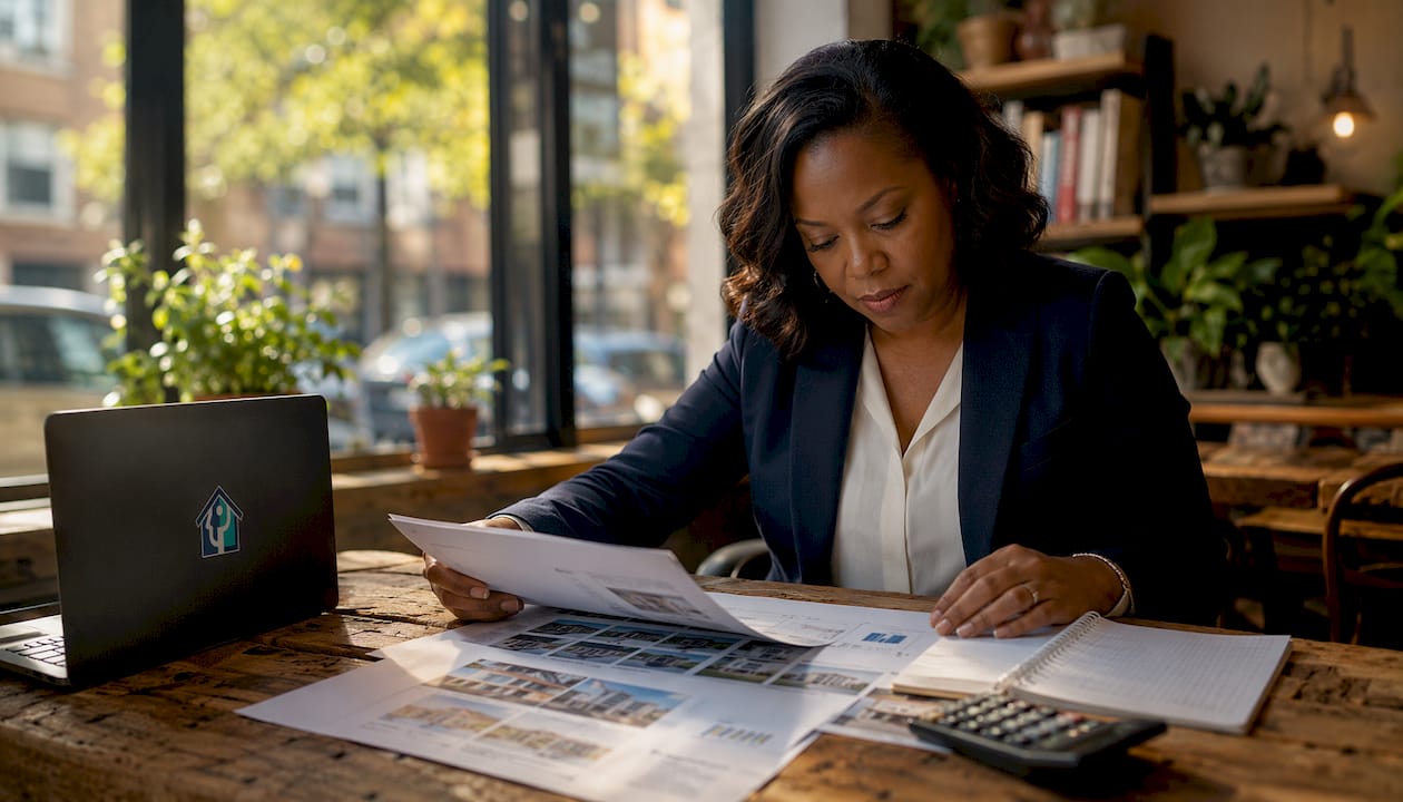 Investor reviewing property comparables at home