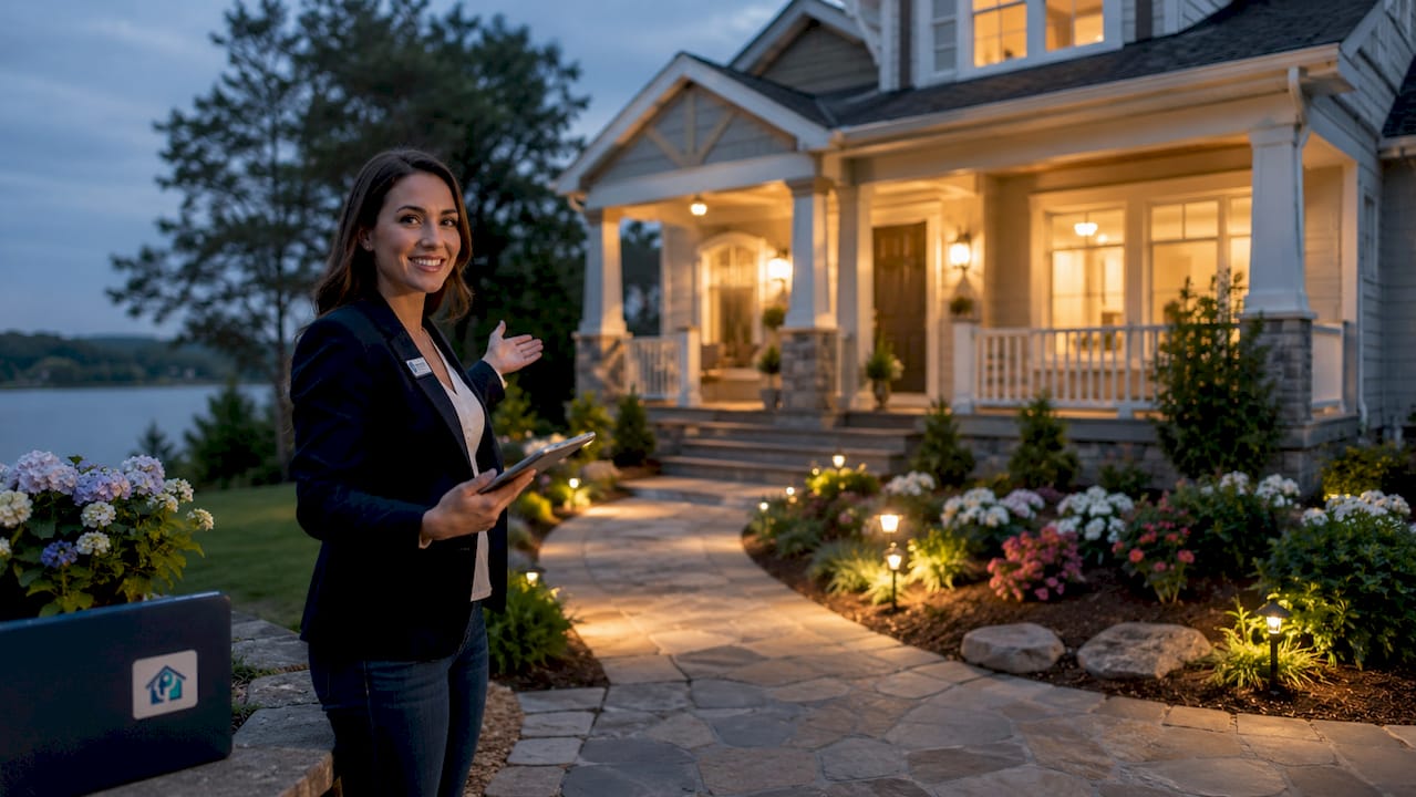 Real estate agent showing residential home