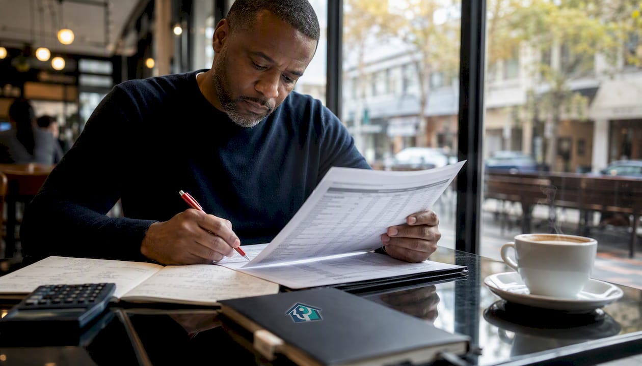 Investor reviewing real estate comps at desk