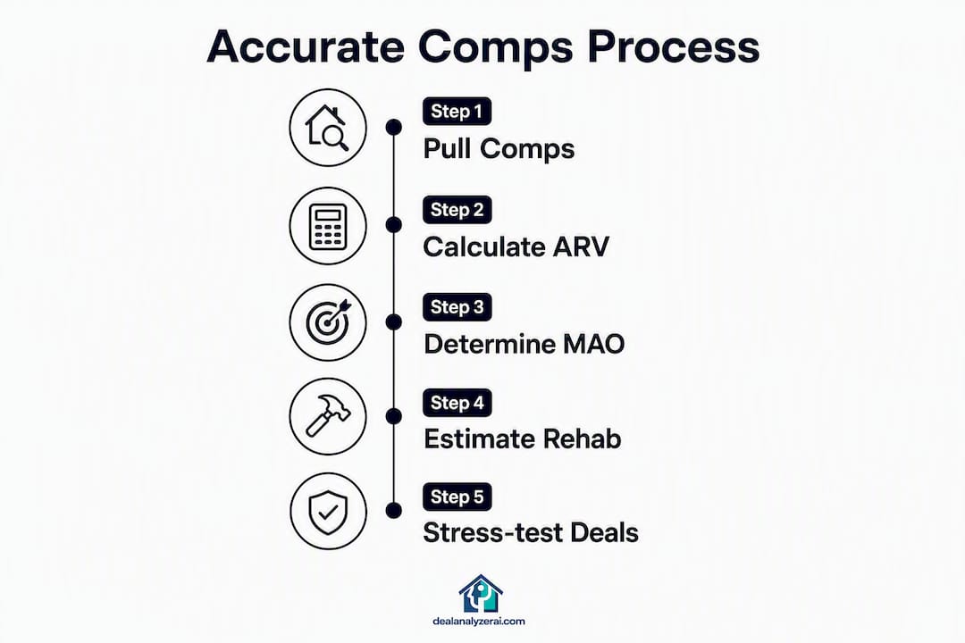 Infographic illustrating accurate comps process steps