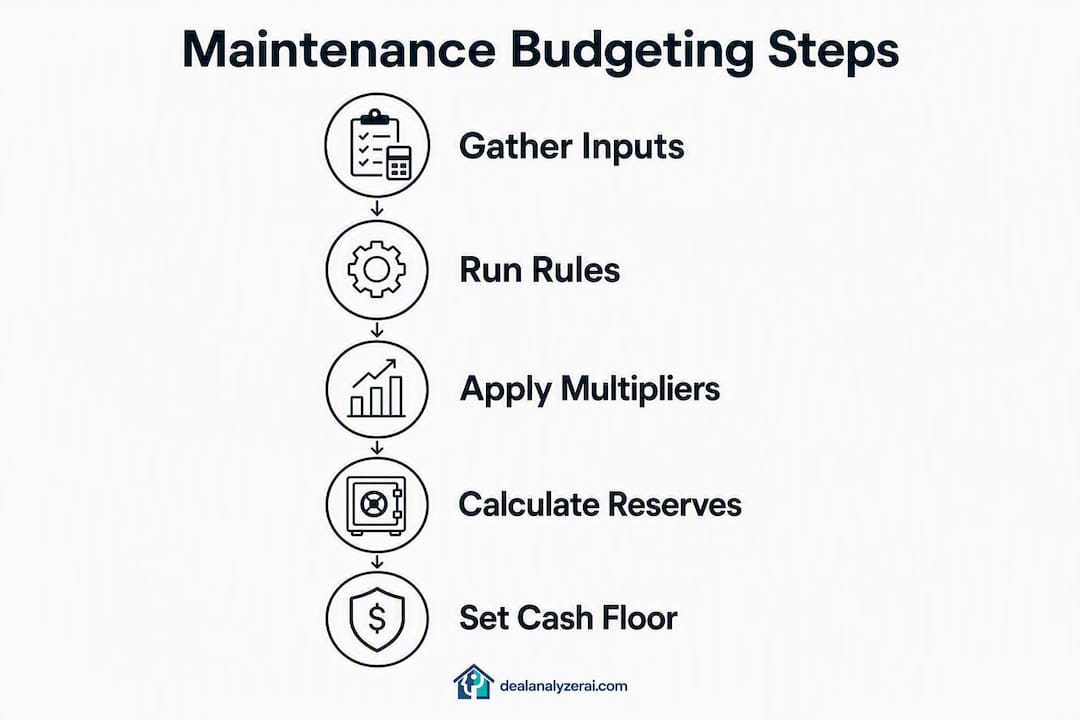 Infographic illustrating five steps for maintenance budgeting