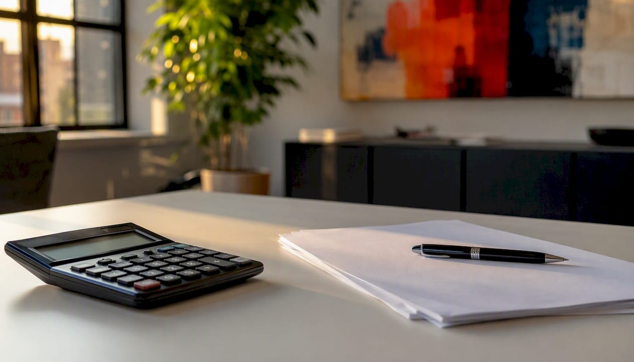 Calculator and pen on financial papers