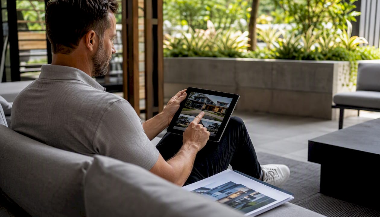 Investor arranging property photos and documents